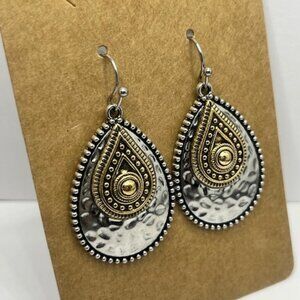 Silver and Gold Ornate Drop Earrings